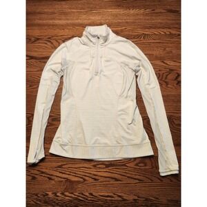 LULULEMON Run for Gold Striped Ghost White Yoga Half Zip Pullover Womens Size 8